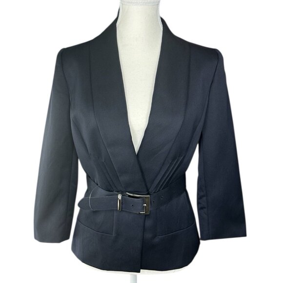 Tahari Women's NWT Admiral Navy Jocelyn Tencel Wool Belted Jacket 4/C35.25‎ - Picture 1 of 15